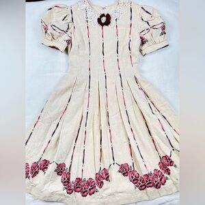Vintage Girls Dress Handmade Floral Prairie Cottagecore Cotton Lace Lined